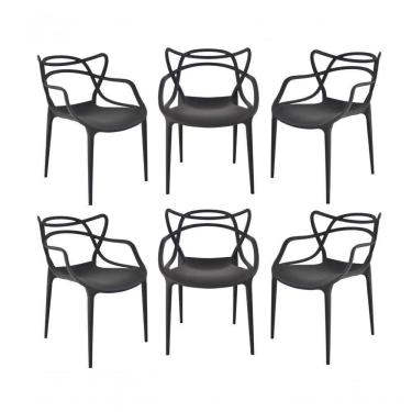 Imagem de Kit 6 Cadeiras Allegra em Plástico Preto para Sala de Jantar Cozinha e Área Externa