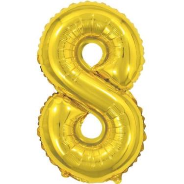 Imagem de Balão Metalizado Número 8 Dourado 40CM - Ideal para Festas - Make