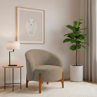 Imagem de Poltrona Decorativa Ariel Orgânica para Sala de Estar Boucle Confortável Marrom Pés Mad...