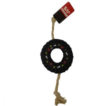 Imagem de Brinquedo para Caes e Cachorro Pneu com Corda Bege 10,5 Cm Brinquedo P