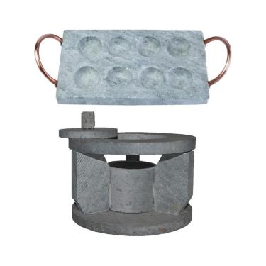 Imagem de Fogareiro Réchaud AF005+PROV2112-INDSJ com Provolera Retangular Pedra Sabão Retém Calor Uso Doméstico e Industrial