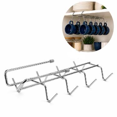 Imagem de Suporte Organizador de Xícaras 8 Ganchos Metal Cromado Reforçado para Armário Cozinha Inox Yeet