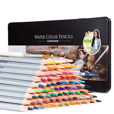 Imagem de Lápis de pintura solúvel em água em caixa de ferro com 72 lápis de pintura, cores brilhantes e traços delicados