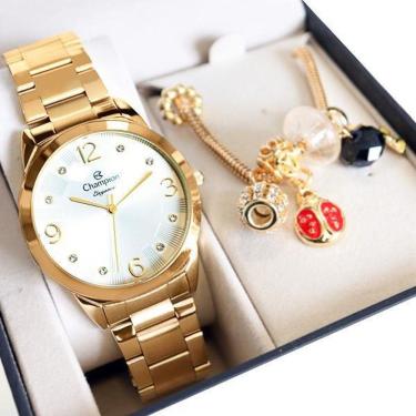 Imagem de Relógio Champion Feminino Dourado Cn24075W + Pulseira