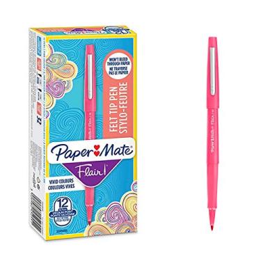 Imagem de Paper Mate Caneta Flair, ponta média de 1,1 mm, rosa, caixa com 12