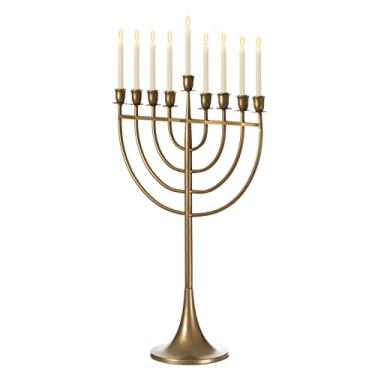 Imagem de Vela moderna de metal sólido judaica Hanukkah Menorah 9 ramificados, acabamento dourado médio