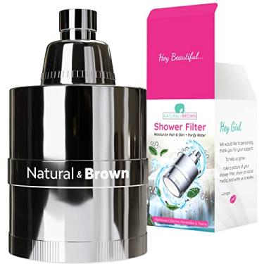 Imagem de Natural & Brown Filtro de chuveiro - Produto de cabelo natural para mulheres negras, hidratado, desembaraçador de cachos, antiencolhimento, aprovado por eczema da pele, purifica para água dura, remove cloramina de cloro, vitamina C