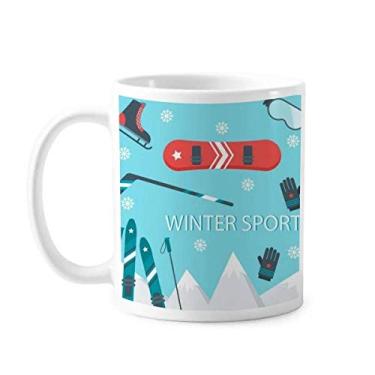 Imagem de Equipamento de esqui esportivo ilustração de desenho animado caneca cerâmica xícara de porcelana de café louça
