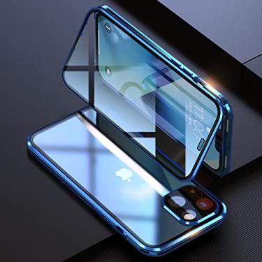 Imagem de Capa de telefone de metal de adsorção magnética de vidro dupla face 360 para iPhone 13 12 Mini 11 14 Pro Max Protetor de lente de câmera Capa de filme, azul, para iPhone 14 Pro Max