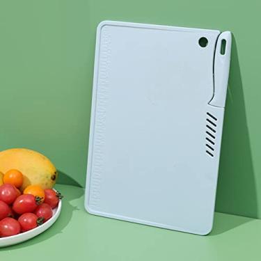 Imagem de Tábua de corte de plástico, tábua de corte utilitária de plástico com alças,tábua de cortar frutas portátil multifuncional segura com orifício para pendurar faca para cozinha(blue), Tábua de cort