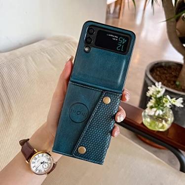 Imagem de Capa de couro para Samsung Galaxy Z Flip 3 4 Flip3 Flip4 5G Porta-cartões à prova de choque carteira protetora Crossbody cordão capa de telefone, azul, para Galaxy Z Flip4 5G