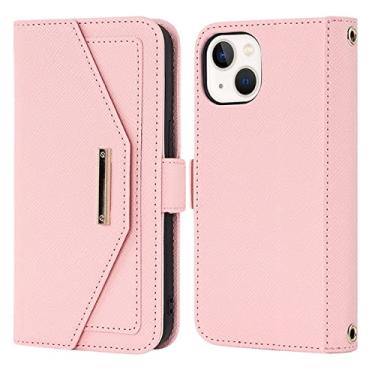 Imagem de KVIBEO Capa para iPhone 14/14 Pro/14 Pro Max/14 Plus, capa carteira espelhada à prova de choque para meninas mulheres com slot para cartão transversal bolsa capa protetora anti-queda, rosa, 14 6,1 polegadas