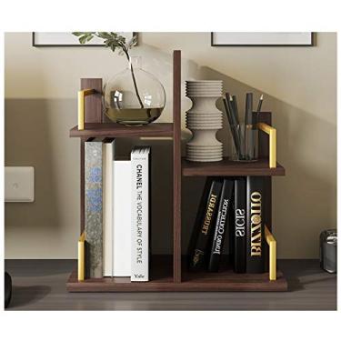 Imagem de Estante de mesa estante com prateleira ajustável organizador de armazenamento de mesa esquerda e direita rack de exibição para materiais de escritório, cozinha, banheiro, estante de maquiagem (cor: cor de nogueira preta
