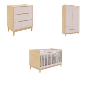 Imagem de Combo Berço+Cômoda+Guarda Roupa Tomi Carvalho/Rosa-Quater