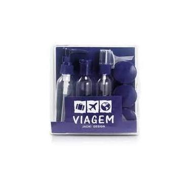 Imagem de Kit Organiza Viagem 9 Peças Frascos Shampoo Creme Bolsa Mala Cor:Azul