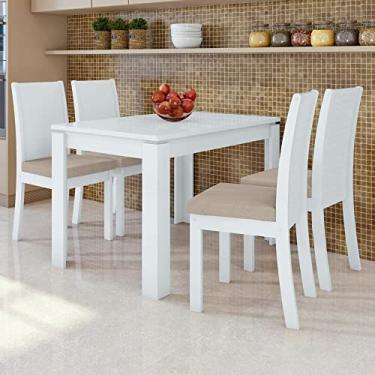 Imagem de Conjunto Mesa Retangular 120cm 4 Cadeiras Athenas Móveis Lopas Branco/veludo Naturale Creme