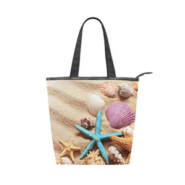 Imagem de Bolsa feminina de lona durável para o verão, praia, conchas de areia, grande capacidade, sacola de compras