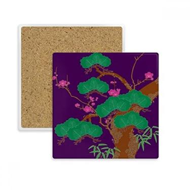 Imagem de Porta-copos quadrado roxo da cultura japonesa, árvore verde, porta-copos, suporte de subplaca, pedra isolante