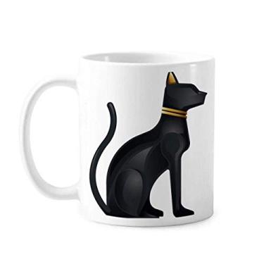 Imagem de Caneca abstrata de cerâmica com estampa de gato preto do antigo Egito