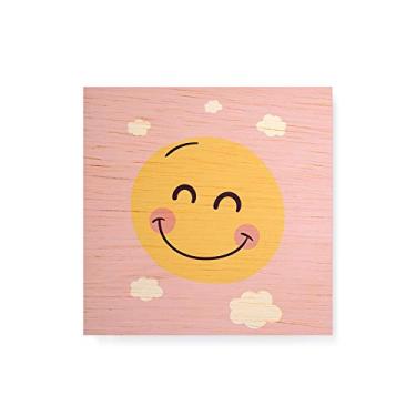 Imagem de Arte Maníacos Quadro Decorativo em Madeira Sol Sorriso Fundo Rosa - 30x30cm