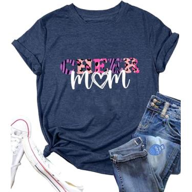 Imagem de Camiseta feminina Cheer Mom Game Day Cheerleading Mom Funny Graphic Sports Season Top, Azul escuro, GG