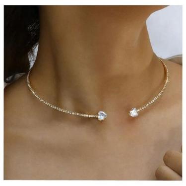Imagem de Colar choker coração cravejado feminino - banhado a ouro 18k - ToJoia1