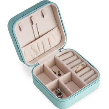 Imagem de Mini Porta Jóias Maleta Aveludado Caixa Brinco Cor Verde - JRS
