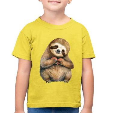 Imagem de Camiseta Algodão Infantil Bicho Preguiça Coração - Foca na Moda, Amare