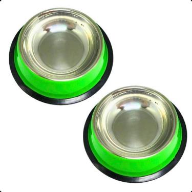 Imagem de Pote Tigela Comedouro Inox Cão Cachorro 22Cm 400ml Verde 2Un - NeoBlue