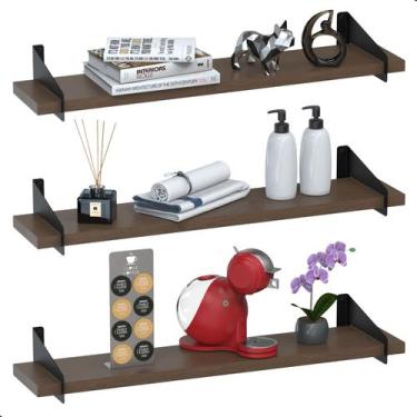 Imagem de 3 Prateleiras De Madeira Estilo Industrial Suspensa Max50pm - MetalCro