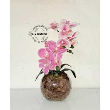Imagem de Arranjo Orquídea Rosa  Borboleta 3D Realista Permanente Siliconada Par
