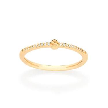 Imagem de Anel Rommanel Letras Folheado a Ouro com Zircônia 513071, Dourado, 18