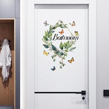 Imagem de 2 peças de adesivos de porta de banheiro, vaso sanitário, adesivos de parede para banheiro, descasque e cole removíveis, faça você mesmo, linda flor, lavagem, decoração de porta de quarto (banheiro)