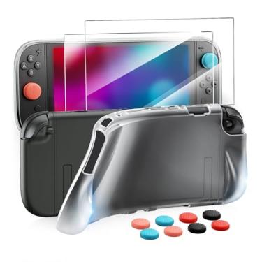 Imagem de Capa protetora transparente para Nintendo Switch 2 (2025), capa protetora KOVA TPU Grip para Nintendo Switch 2 Joycon e console com películas temperadas e tampas de polegar, kits de acessórios