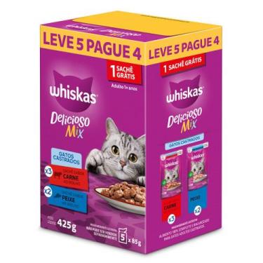 Imagem de Ração para Gatos Whiskas Sabores Carne ao Molho e Peixe com 5 Saches 8
