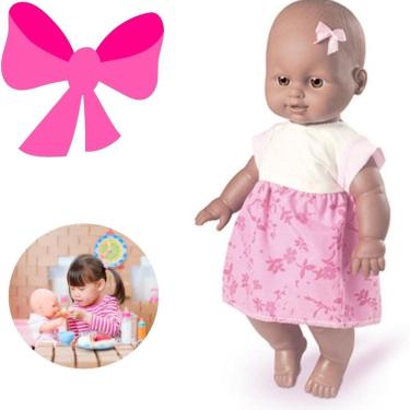 Imagem de Boneca Afro Lacinho Pelúcia Criança Presente Aniversário