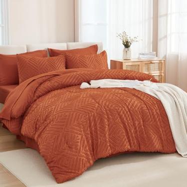 Imagem de Andency Conjunto de edredom Super King Plus laranja queimado – 7 peças, cama em uma bolsa, conjuntos de cama king extragrande, conjuntos de cama de terracota boho, conjunto de cama enferrujada com