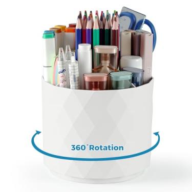 Imagem de Porta-lápis de mesa, organizador de mesa giratório de 360 graus, 5 compartimentos, organizador de artigos de papelaria, acessórios de mesa fofos para escritório, escola, casa, material de arte (branco