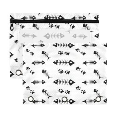 Imagem de Wassud Bolsa de lápis para fichário de 3 anéis pretos com zíper de ossos de peixe serve para fichários padrão estojo de lápis para escritório, pacote com 2