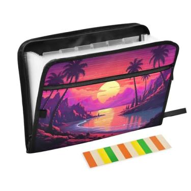 Imagem de Wassud Pôr-do-sol na praia (2) 13 bolsos organizador de arquivos sanfonado pastas expansíveis com abas e adesivos, tamanho carta A4 papel recibo documento pasta organizador para viagem de escritório