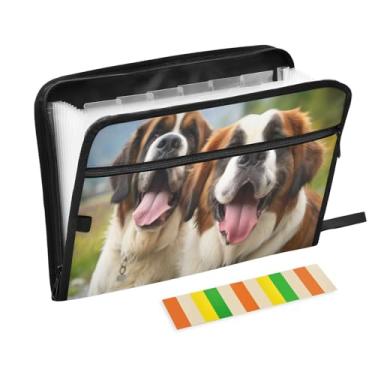 Imagem de Wassud Dois adoráveis cães com 13 bolsos, organizador de arquivos sanfonados, pastas expansíveis com abas e adesivos, organizador de pastas de documentos de recibo de papel tamanho carta A4 para