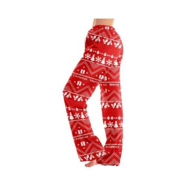 Imagem de Calças De Pijama Casuais Femininas Com Tema De Natal Multicolorido E C