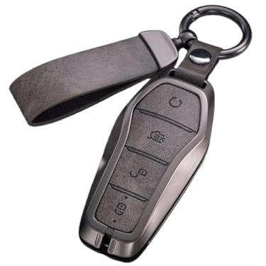 Imagem de Capa para chave de carro compatível com byd song plus/atto 3/han ev/tang dm/qin/seal/golfinho, couro, metal, controle remoto, chaveiro(C-Gray)