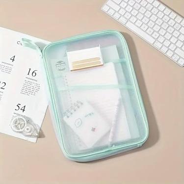 Imagem de Pasta Organizadora de Nylon Transparente para Documentos A4 com Zíper, Bolsa Portátil para Faculdade, Escola e Escritório, Ideal para Guardar Arquivos e Materiais (Verde)