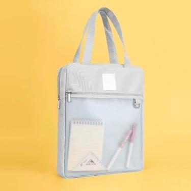Imagem de Bolsa Executiva com Zíper para Documentos A4, Pasta de Mão Portátil para Estudantes e Escritório, Organizador de Material Escolar e Arquivos para Uso Diário (Vertical-Cinza)