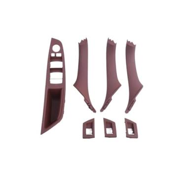 Imagem de Painel de interruptor da janela do apoio de braço da porta interior do carro dentro da porta puxar conjunto compatível com bmw série 5 f10 f11 f18 520i 523i 525i 528i 535i(Red Brown LHD 7PCS)