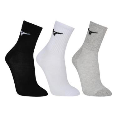 Imagem de Kit Meias Cano Médio Mizuno Basic 3 Pares, Cinza, Branco, 39/44