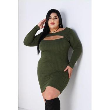 Imagem de Vestido Plus Size Curto Manga Longa Recorte Oval no Decote - luh may, 