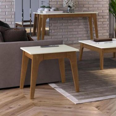 Imagem de Mesa Lateral Happy em Madeira Maciça/MDF - Off White/Garapa - P&C Arte