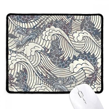 Imagem de Mouse pad de repetição de pintura de linha de dragão azul chinês, borda costurada, tapete de jogos de borracha
